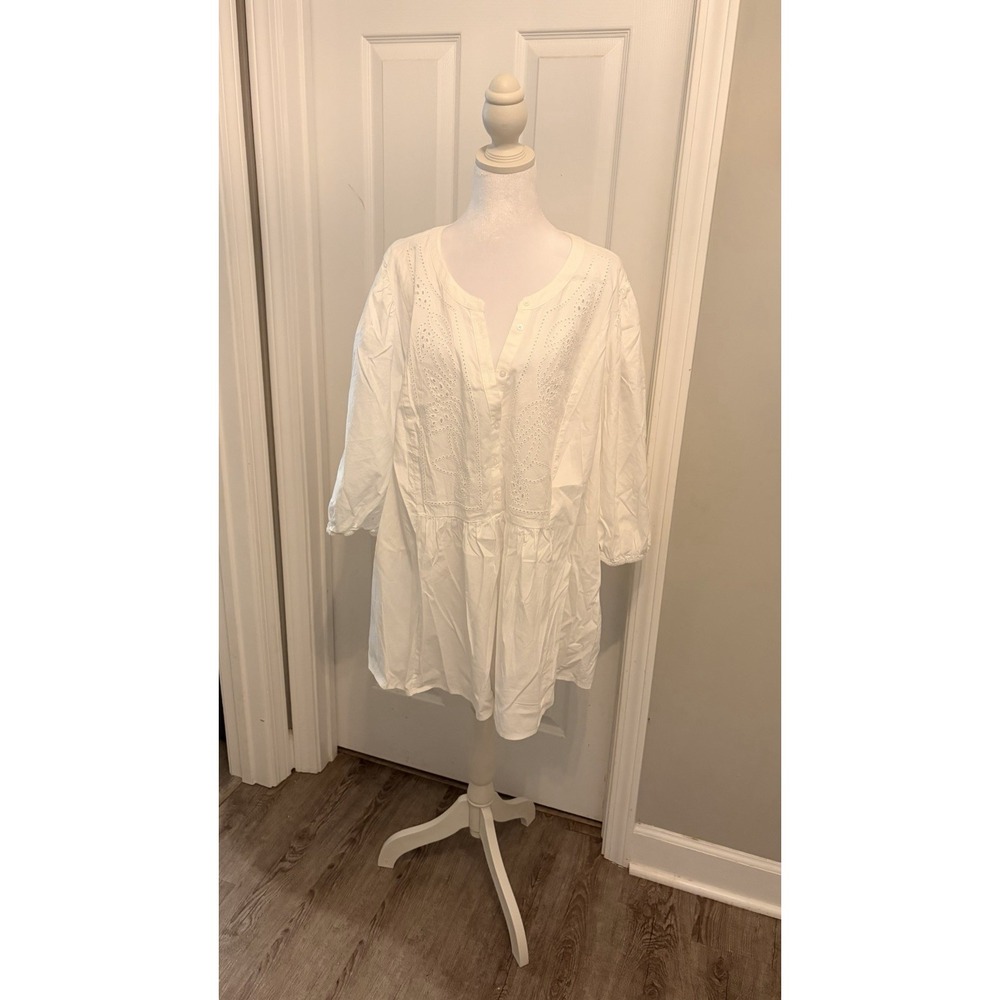 Ava & Viv White Eyelet Button-Front Tunic Blouse Top Plus Size 3X Boho Peasant
